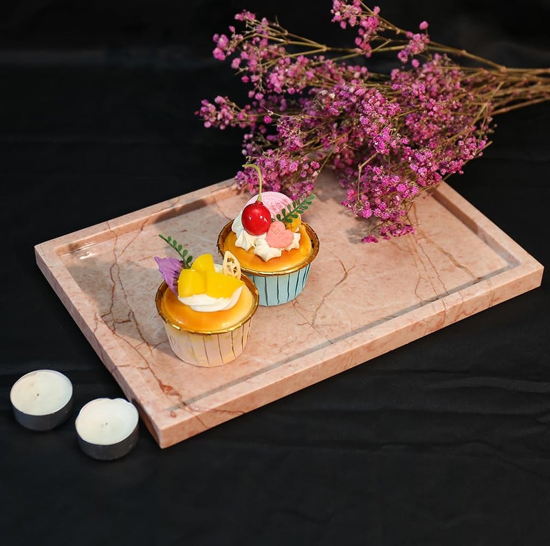 DUANYAN Real Luxurious Natural Marble Vanity Tray Genuine Marble Storage Tray for Home Decor Stone Tray for Bathroom/Kitchen/Vanity/Dresser Non-Resin/Non-Ceramic/Cream Rose - Image 3